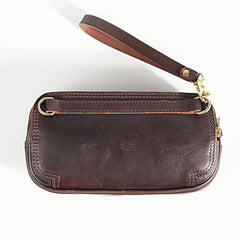 Vintage Leather Mens Clutch Cool Handmade Wallet Triple Zippers Clutch Wristlet Wallet for Men