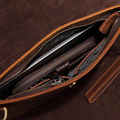 Cool Vintage Dark Brown Leather Mens Courier Bags Small Side Bags Messenger Bag For Men