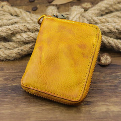 Brown Men Leather Zip Billfold Small Chain Wallet with Coin Pocket Biker Bifold Chain Wallet for Men