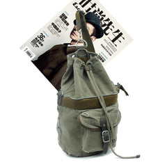 Canvas Black Mens Barrel Sling Bag Green Chest Bag Side Bag Bucket One Shoulder Backpack For Men