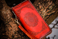 Handmade leather brown biker wallet clutch zip long wallet leather men phone