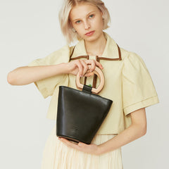 Cute Leather Black Womens Mini Bucket Purse Handbag Barrel Shoulder Bag for Women