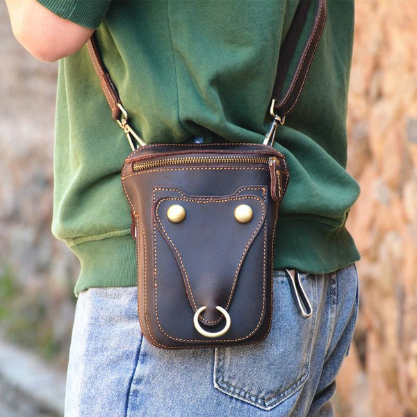 Black LEATHER MENS Belt Pouch Ox Mini - Back View