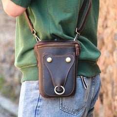 Black LEATHER MENS Belt Pouch Ox Mini Messenger Bag Belt Holster Waist Bag For Men