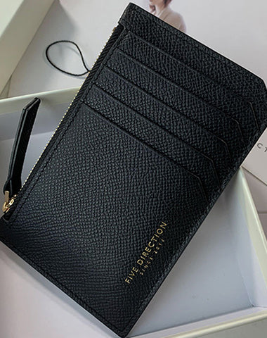 Cute Women Black Leather Slim Card Holder Card Wallet Zipper Change Wallet For Women