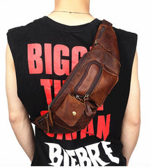 Vintage Brown Leather Men's Waist Bag Fanny Pack Hip Pack For Men