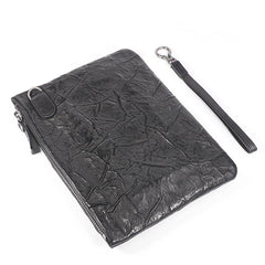 Handmade Leather Mens Black Cool Long Wallet Wirstlet Bag Ultra Thin Clutch Wallet for Men