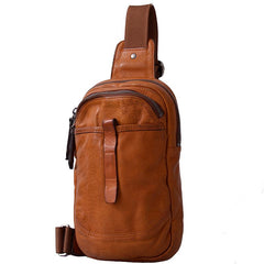 Fashion Brown Leather Men Sling Pack Chest Bag Sling Bag Cool Coffee Leather One Shoulder Backpack For Men