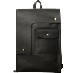 Black Leather Men's 13 inches Large Work Computer Backpack Black Large Travel Backpack Black Large College Backpack For Men