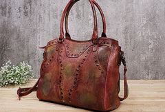 Genuine Handmade Bag Vintage Rivet Leather Handbag Shoulder Bag Crossbody Bag Women Leather Purse