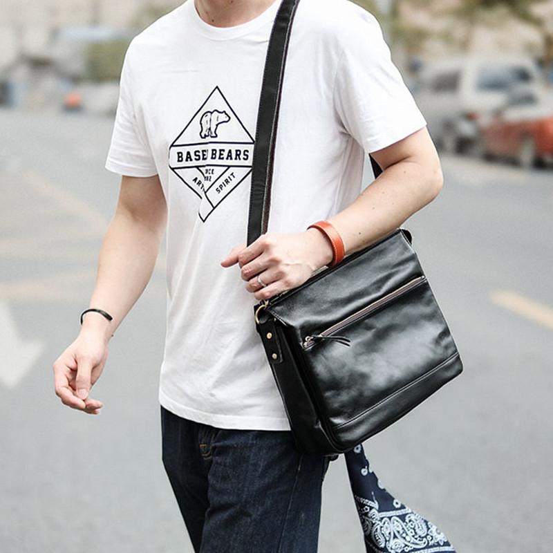 Casual Black Leather Mens Courier Bags Messenger Bags Brown Postman Bags For Men