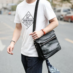Casual Black Leather Mens Courier Bags Messenger Bags Brown Postman Bags For Men