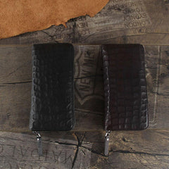 Genuine Leather Mens Cool Long Leather Wallet Zipper Clutch Wristlet Wallet for Men