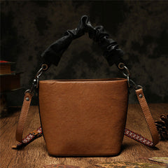 Stylish Leather Red Bucket Handbag Shoulder Bag Barrel Purse For Women