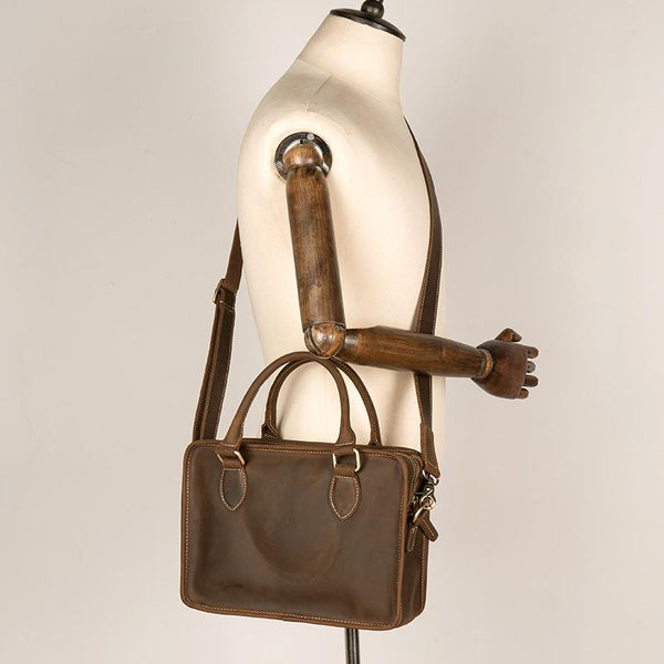Vintage Dark Brown Leather Small Mens Briefcase - Back View