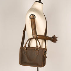 Vintage Dark Brown Leather Small Mens Briefcase Cool Work Bag Messenger Bags for Men