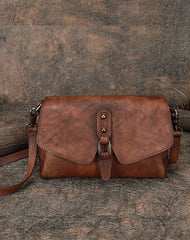 Womens Green Leather Vintage Handmade Shoulder Bag - Back View