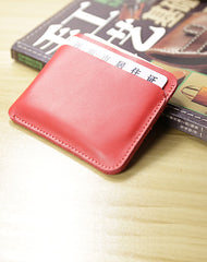 Vintage Womens Red Leather Slim Card Holder Wallet Minimalist Card Holders Wallet for Ladies