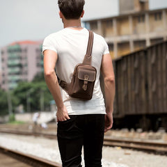 Cool Brown Leather One Shoulder Backpack Sling Bags Crossbody Pack for Men