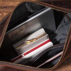 Cool Leather Small Mens Barrel Side Bag Bucket Shoulder Bag Messenger Bag for Men