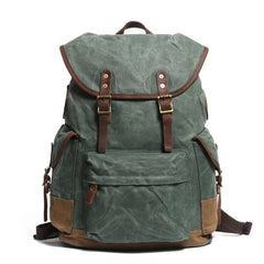 Cool Waxed Canvas Mens Casual 14'' Green Hiking Backpack Black Computer Backpack Travel Backpack College Bag for Men