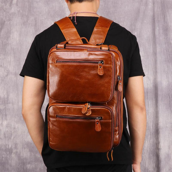 Cool Leather Black Mens Large Brown Travel - Back View