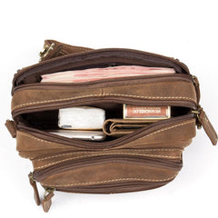 Cool Brown Leather Mens Small Side Bag Postman Bag Mini Messenger Bag for Men