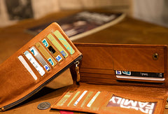 Genuine Leather Wallet Clutch Zip Cards Wallet Long Wallet Befold Wallet For Men Women - EverHandmade