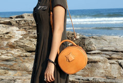 Handmade handbag round purse leather crossbody bag purse shoulder bag for women - EverHandmade