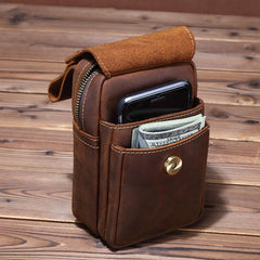 Brown Leather Cell Phone HOLSTER Mens Belt Pouches Waist Bags BELT BAG Sports Bag For Men