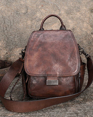 Handmade Convertible Leather Backpacks Womens Best Black Gray Leather Shoulder Purse School Rucksack