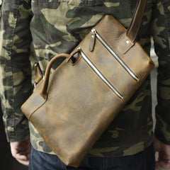 Genuine Leather Mens Cool Chest Bag Sling Bag Crossbody Bag Travel Bag Hiking Bag for men