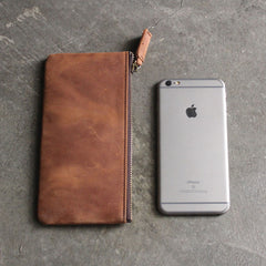 Vintage LEATHER Womens Long Clutch Wallet Zipper Slim Long Wallet FOR Women