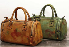 Genuine Handmade Boston Bag Vintage Leather Handbag Shoulder Bag Women Leather Purse - EverHandmade