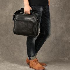 Black Leather Mens Cool Messenger Bags Work Bag Business Bag for men