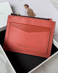 Cute Women Dark Pink Vegan Leather Card Holders Slim KeyChain Card Wallet Zip Change Wallet For Women