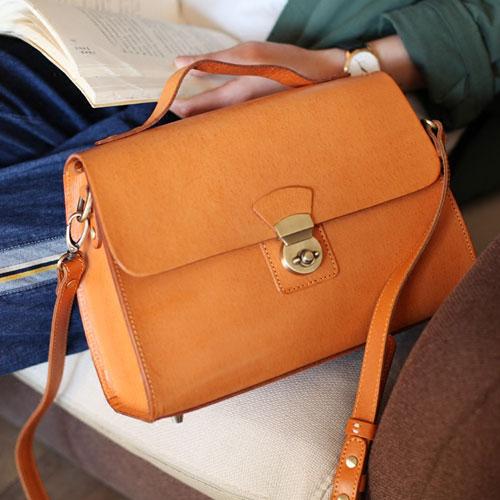 Flap Over Crossbody Bag Brown Leather Satchel Purse - Annie Jewel