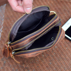 Vintage Brown Leather Men's Cell Phone Holsters Brown Waist Belt Pouch Mini Side Bag For Men