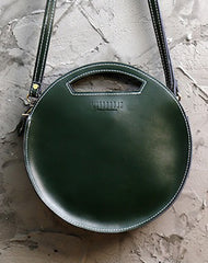 Cute Round LEATHER Handbag Black WOMEN Circle SHOULDER BAG Small Crossbody Purse FOR WOMEN