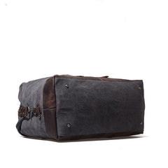 Gray Mens Leather Canvas Large Weekender Bag Canvas Travel Bag for Men