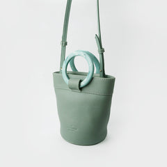 Cute Green Leather Womens Mini Bucket Purse Handbag Barrel Shoulder Bag for Women