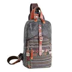 Canvas Mens Folk Gray Chest Bag One Shoulder Backpack Gray Sling Bag for Men