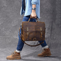 Leather Mens Brown Briefcase 14'' Laptop Bag Messenger Bag Shoulder Bag For Men