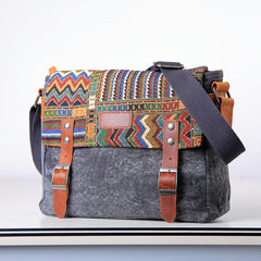 Gray Waxed Canvas Country Style Mens 11'' Side Bag Courier Bag Shoulder Bag Small Messenger Bag for Men