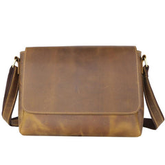 Cool Black Leather Mens 10 inches Courier Bags Coffee Brown Messenger Bags Postman Bag For Men