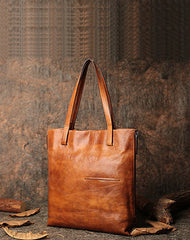 Best Brown Leather Womens Vertical Totes Handbag Handmade Vintage Tote Shoulder Purse for Ladies