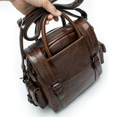 Vintage Mens Leather Small Backpack Handbag Briefcase Shoulder Bag for Men