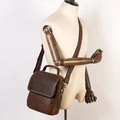 Dark Brown Leather 10 inches Vertical Messenger Bag Cool Side Bag Courier Bag Postman Bag for Men