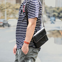 Black Leather Mens Cool Small Courier Bags Messenger Bags Amber Brown Postman Bag For Men