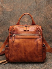 Vintage Coffee Leather Rucksack Womens School Backpack Ladies Leather Backpack Purses
